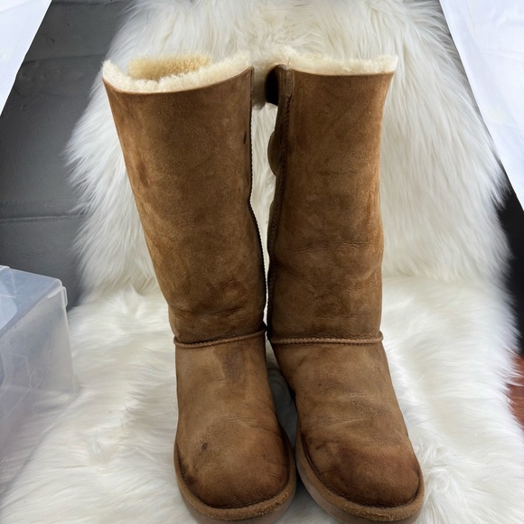 UGG Pull Up Bows Tan Winter Boots Size 9 Woman - Picture 1 of 15